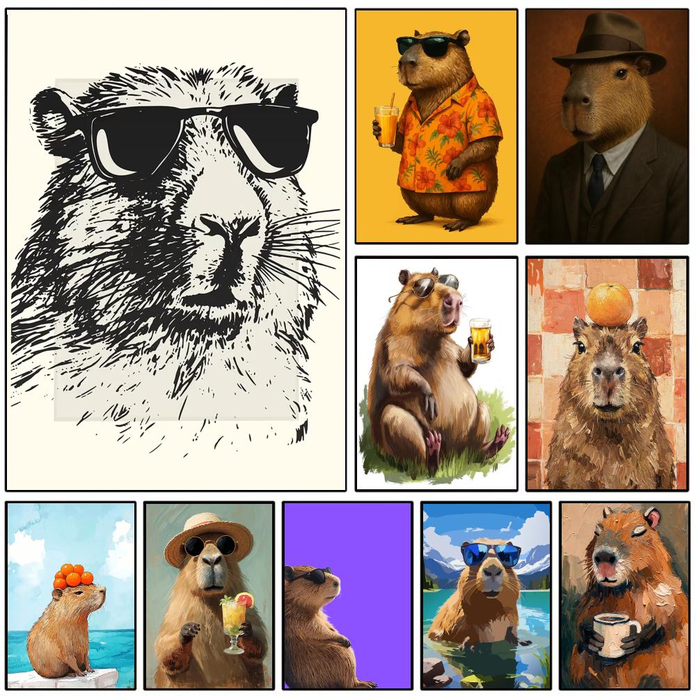 Esports And Gaming Lounge - Poster Dinding Cetak Capybara Kacamata Hitam