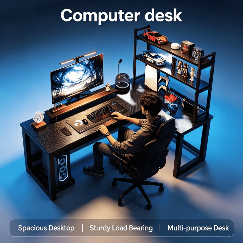 Esports Gaming Table - Meja Gaming Komputer Bentuk L dengan