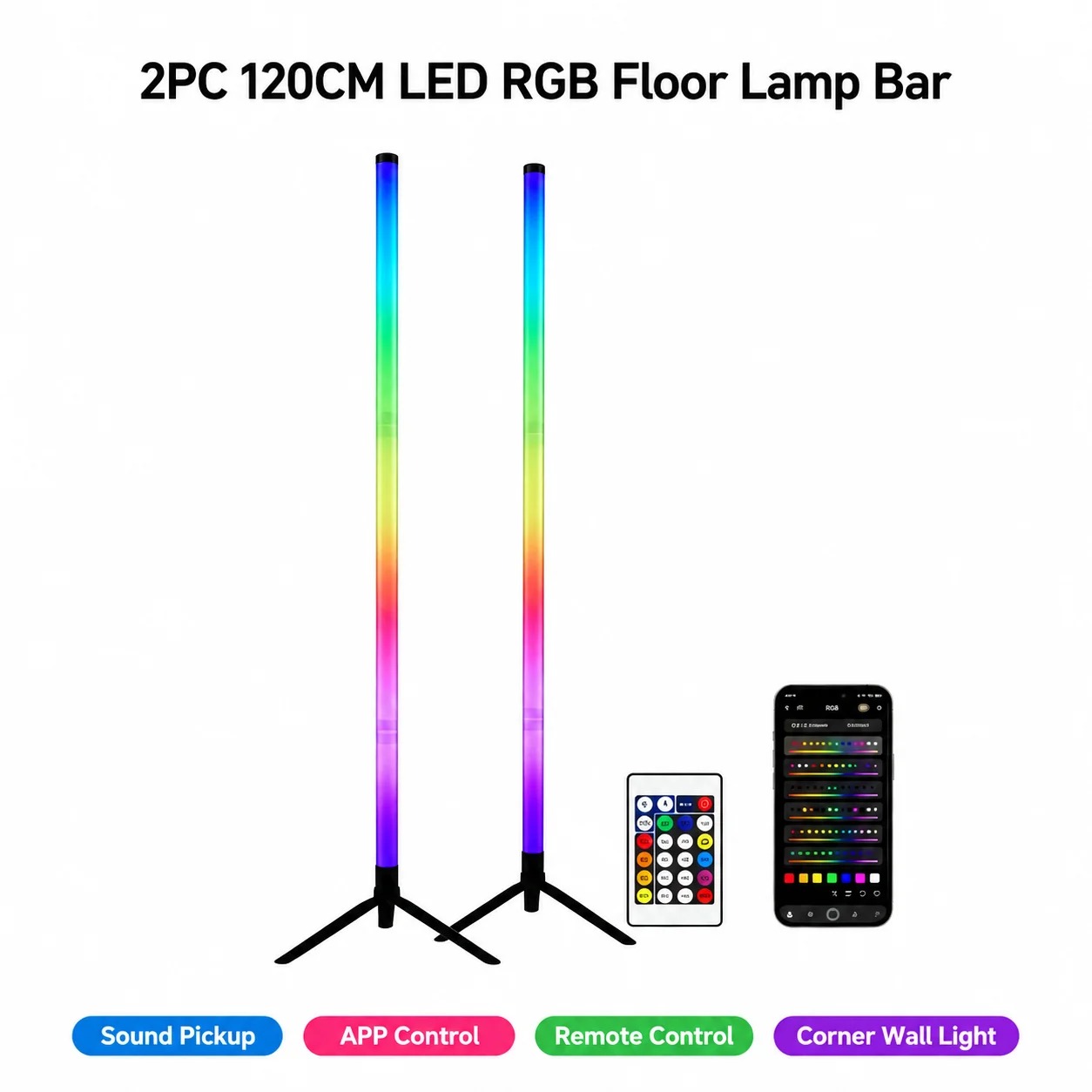 2PCS Lampu Lantai RGB 120CM, L - Gaming Esports Esports ulasan dan harga