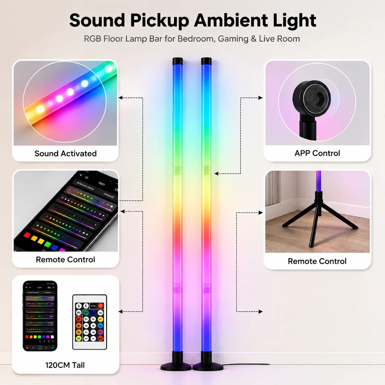2PCS Lampu Lantai RGB 120CM, L - Gaming Esports Esports ulasan dan harga